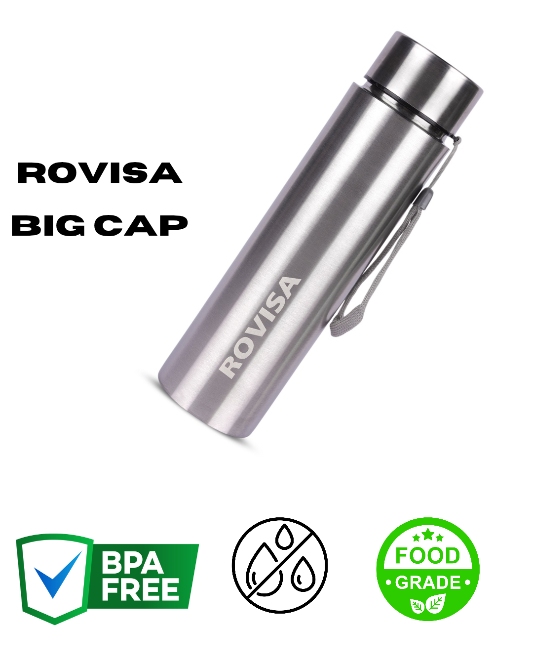 ROVISA Big Cap 900ml Stainless Steel Water Bottle – Leak-Proof, Lightweight & Eco-Friendly